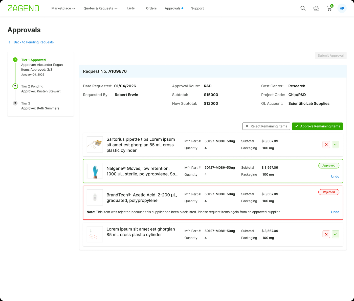 Approver view of Approval Routes
