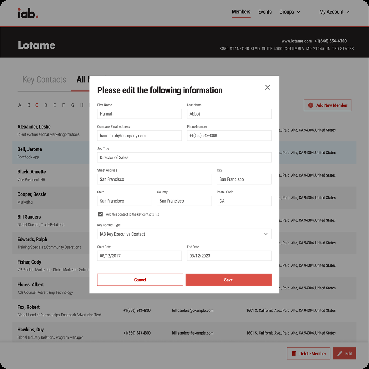 Editing a member's details