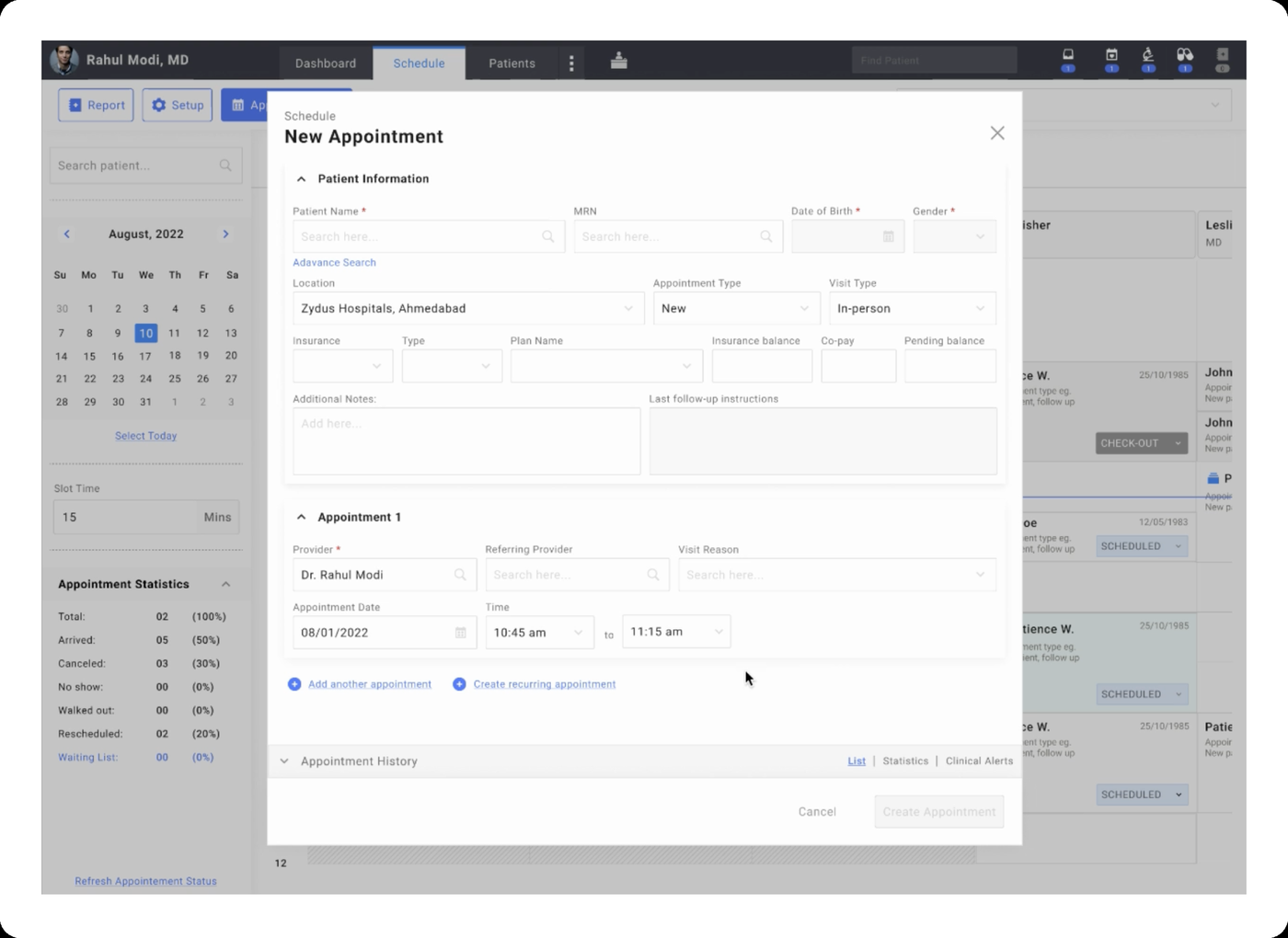 Creating a new appointment