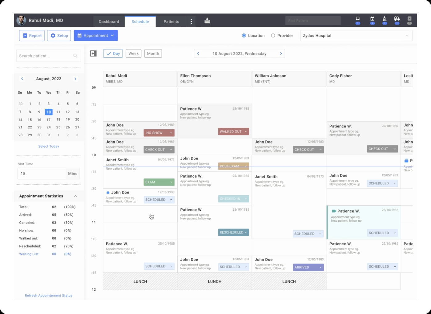 Updated schedule day view with clear status indicators